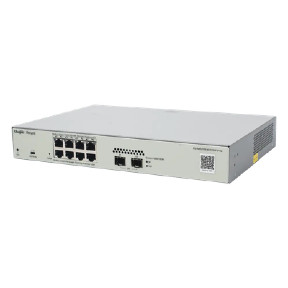 Switch Administrable PoE+ / 8 Puertos Gigabit / 2 SFP 1Gb / Capacidad 20 Gbps / Sin Ventilador / 125W PoE