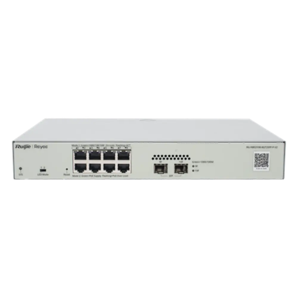Switch Administrable PoE+ / 8 Puertos Gigabit / 2 SFP 1Gb / Capacidad 20 Gbps / Sin Ventilador / 125W PoE