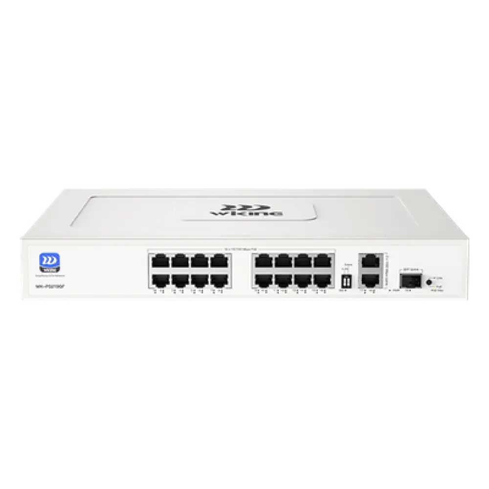 Switch PoE No Administrable / 16 Puertos 10/100 Mbps / 2 Puertos Uplink Gigabit / 1 Ranura SFP 1000 Mbps / Presupuesto PoE 180 W / Hi-PoE 60 W