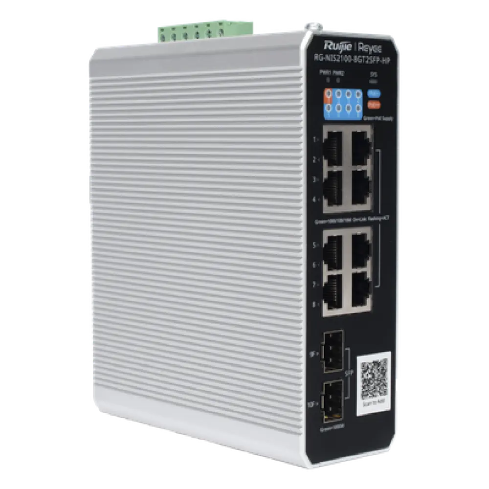 Switch Industrial PoE+ / 8 Puertos Gigabit / 1 PoE++ 60W / 7 PoE+ 30W / 2 SFP Uplink / 300W Total / Capacidad 20 Gbps / Layer 2