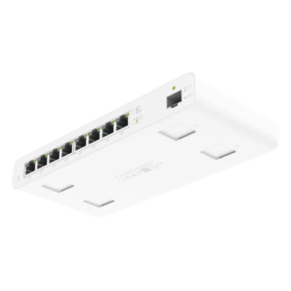 Switch PoE Pasivo / 8 Puertos GbE / 1 Puerto SFP / 110 W (27 V) / 30 W por Puerto / Aislamiento de Puertos / DHCP Snooping