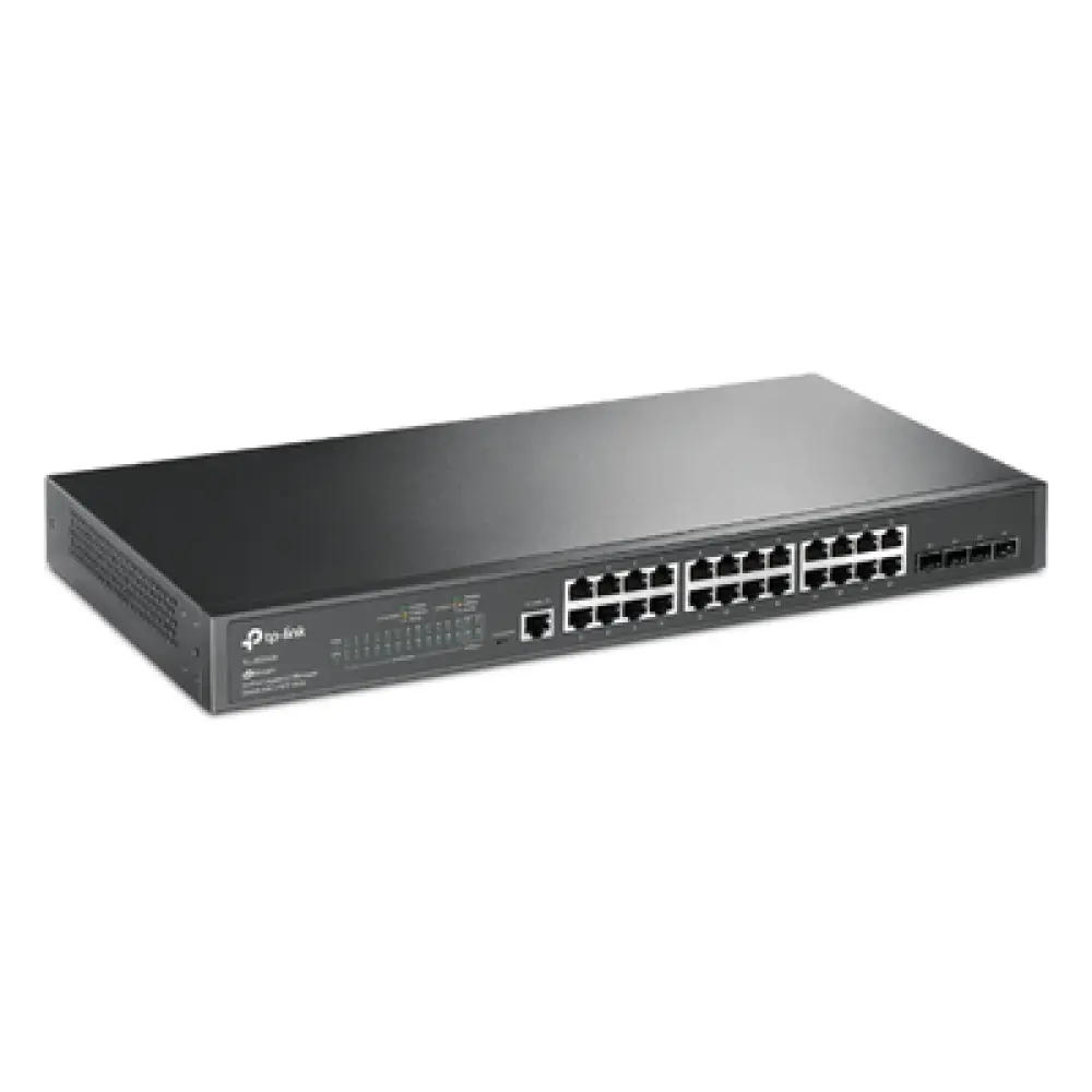 Switch Gigabit Administrable / 24 Puertos RJ45 / 4 Puertos SFP 1G / 56 Gbps / Sin Ventilador / Omada SDN