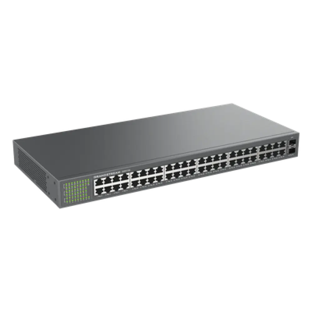 Switch No Administrable / 48 Puertos Gigabit / 100 Gbps / 2 SFP / Montaje Rack / 9KB Jumbo Frame