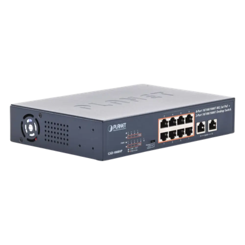 Switch PoE+ / 8 Puertos Gigabit 802.3at / 2 Puertos Uplink / Presupuesto PoE 120 W / Alcance Extendido 250 m (820.2 ft) / Rackeable 1U