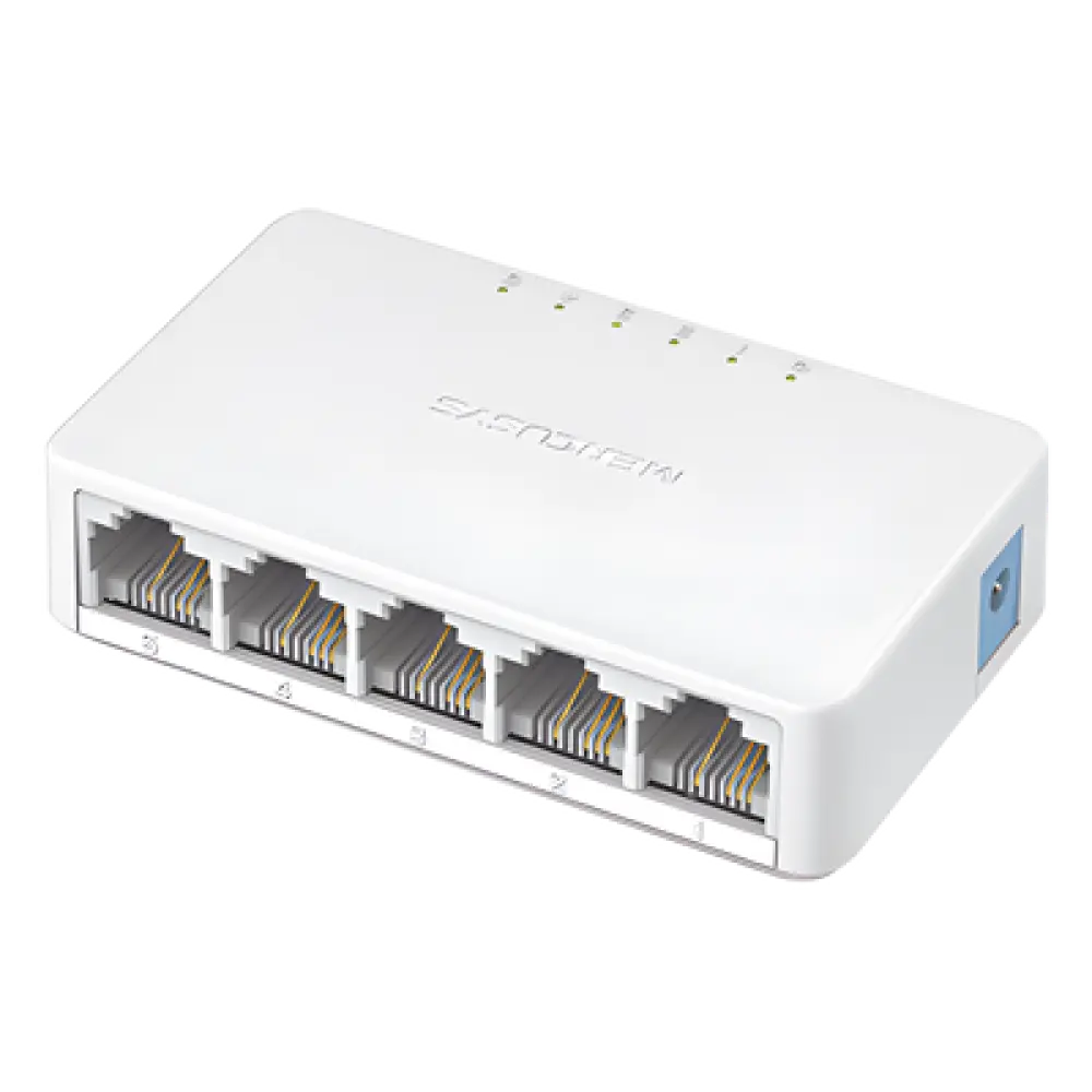 Switch de Escritorio / 5 Puertos 10/100 Mbps / Capacidad de Conmutación 1 Gbps / Sin Ventilador / Plug and Play