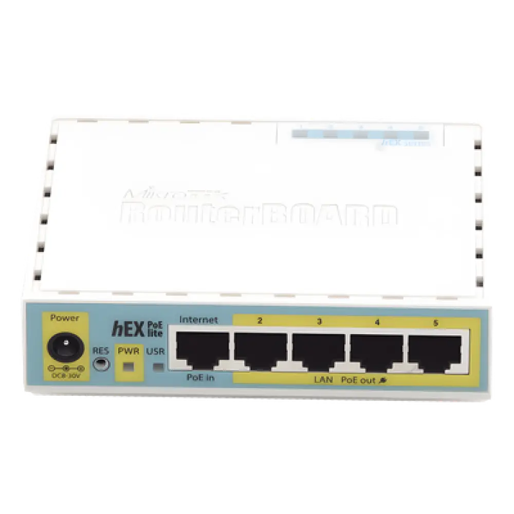 RouterBoard / 5 Puertos Fast Ethernet / 4 con PoE Pasivo / USB 2.0 / CPU 650 MHz / Rango -30°C a +70°C