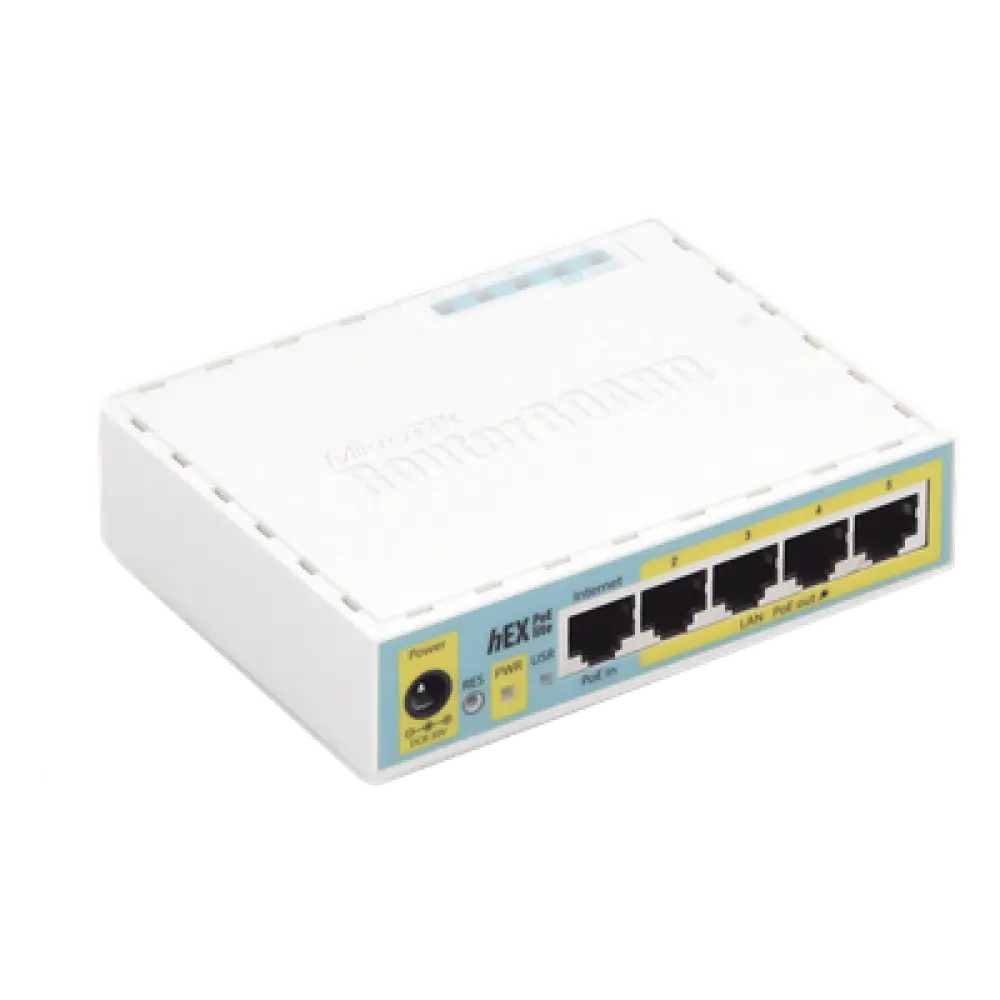 RouterBoard / 5 Puertos Fast Ethernet / 4 con PoE Pasivo / USB 2.0 / CPU 650 MHz / Rango -30°C a +70°C