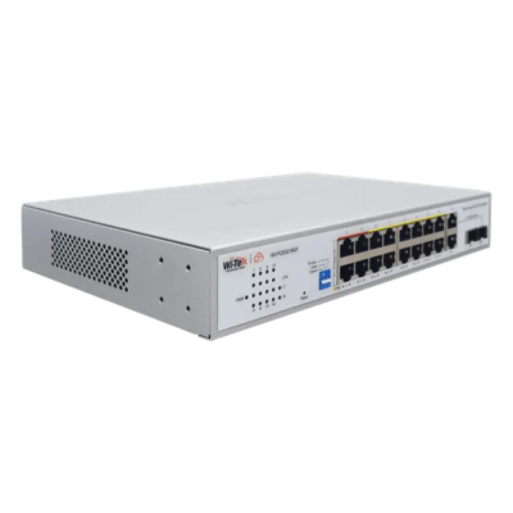 Switch PoE / 16 Puertos 10/100 Mbps PoE / 2 Uplink Gigabit / 1 Puerto SFP / Presupuesto PoE 250 W / Alcance 250 m (820.2 ft) / ONVIF