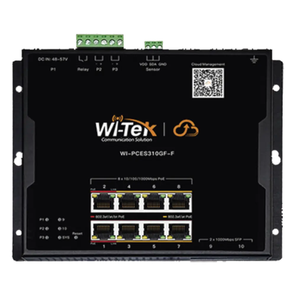 Switch PoE Industrial L2 / 8 Puertos Gigabit PoE / 2 SFP / PoE++ 90W / Presupuesto PoE 145 W / Administración Cloud / Sin Ventiladores / -40 a 75°C