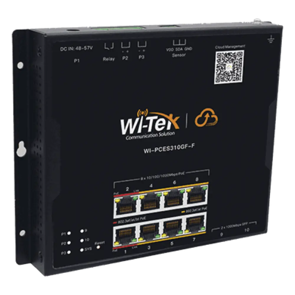 Switch PoE Industrial L2 / 8 Puertos Gigabit PoE / 2 SFP / PoE++ 90W / Presupuesto PoE 145 W / Administración Cloud / Sin Ventiladores / -40 a 75°C