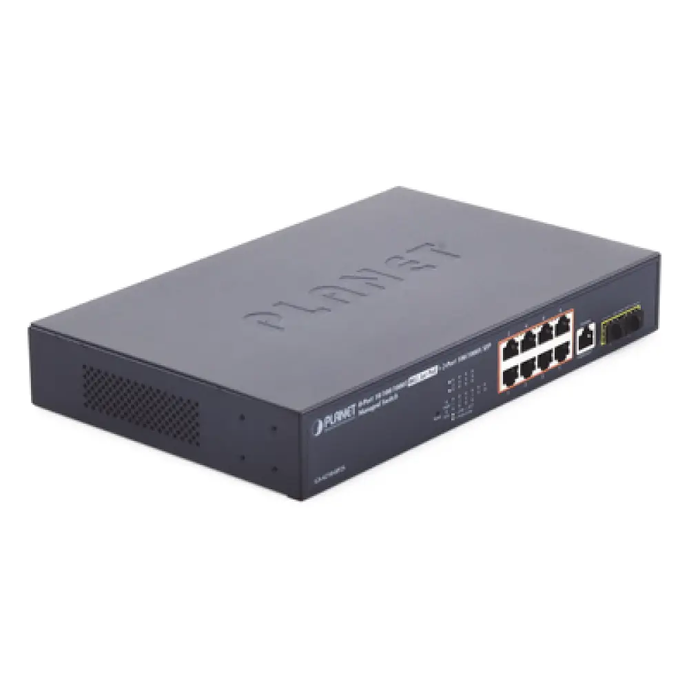 Switch Administrable PoE+ / 8 Puertos Gigabit 802.3at 30W / Presupuesto PoE 140W / 2 Puertos SFP con DDM / Alcance Extendido 250 m (820.2 ft) / Dual Stack IPv6/IPv4 / CloudNMS