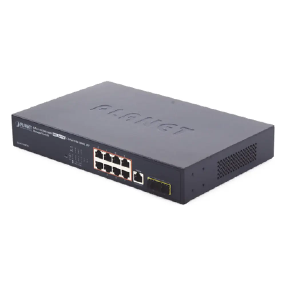 Switch Administrable PoE+ / 8 Puertos Gigabit 802.3at 30W / Presupuesto PoE 140W / 2 Puertos SFP con DDM / Alcance Extendido 250 m (820.2 ft) / Dual Stack IPv6/IPv4 / CloudNMS