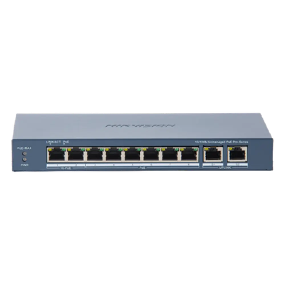 Switch PoE+ / 7 Puertos 10/100 Mbps 30W / 1 Puerto Hi-PoE 90W / 2 Uplink Gigabit / Alcance Extendido 300 m (984 pies) / 110 W Total