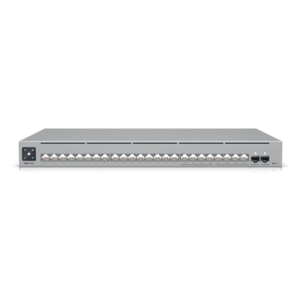 Switch Capa 3 Administrable / 24 Puertos RJ45 (8 × 2.5 GbE + 16 × 1 GbE) / 2 Puertos SFP+ 10G / 112 Gbps Switching / Pantalla LCD Táctil 1.3″ / EtherLighting™ / Montaje Rack 1U