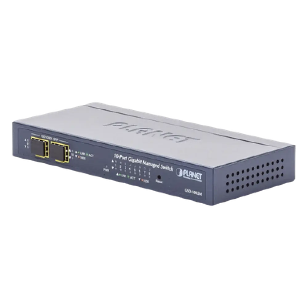Switch Administrable / 8 Puertos Gigabit / 2 Puertos SFP / 20 Gbps Switching / Alimentación Dual PoE + DC / IPv6/IPv4 / CloudNMS
