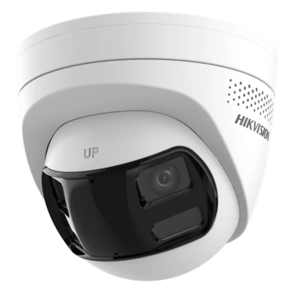 Cámara Turret IP / 6 Megapixel / Dual Lente 2.8 mm / Panorámica 180° / IR 30 m (98.4 ft) / Luz Blanca 30 m (98.4 ft) / IP67 / Audio Bidireccional / PoE