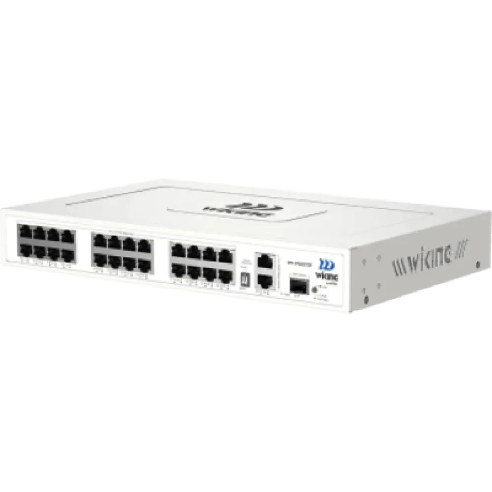 Switch PoE No Administrable / 24 Puertos 10/100 Mbps PoE / 2 Puertos Uplink Gigabit / 1 Ranura SFP 1000 Mbps / Presupuesto PoE 270 W / Hi-PoE 60 W
