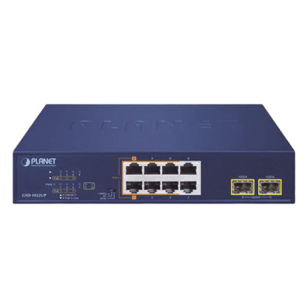 Switch PoE No Administrable / 2 Puertos 802.3bt 60W / 4 Puertos 802.3at 30W / 2 Puertos Gigabit TP / 2 Puertos SFP / 180W Total / 20Gbps