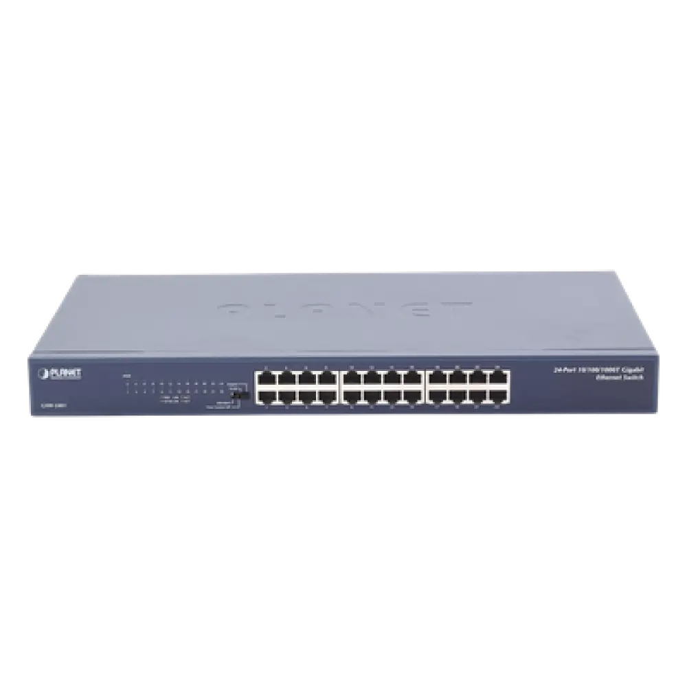 Switch Gigabit No Administrable / 24 Puertos 10/100/1000 Mbps / Alcance Extendido 200 m (656.2 ft) / 48 Gbps Switching Fabric / Montaje Rack 1U