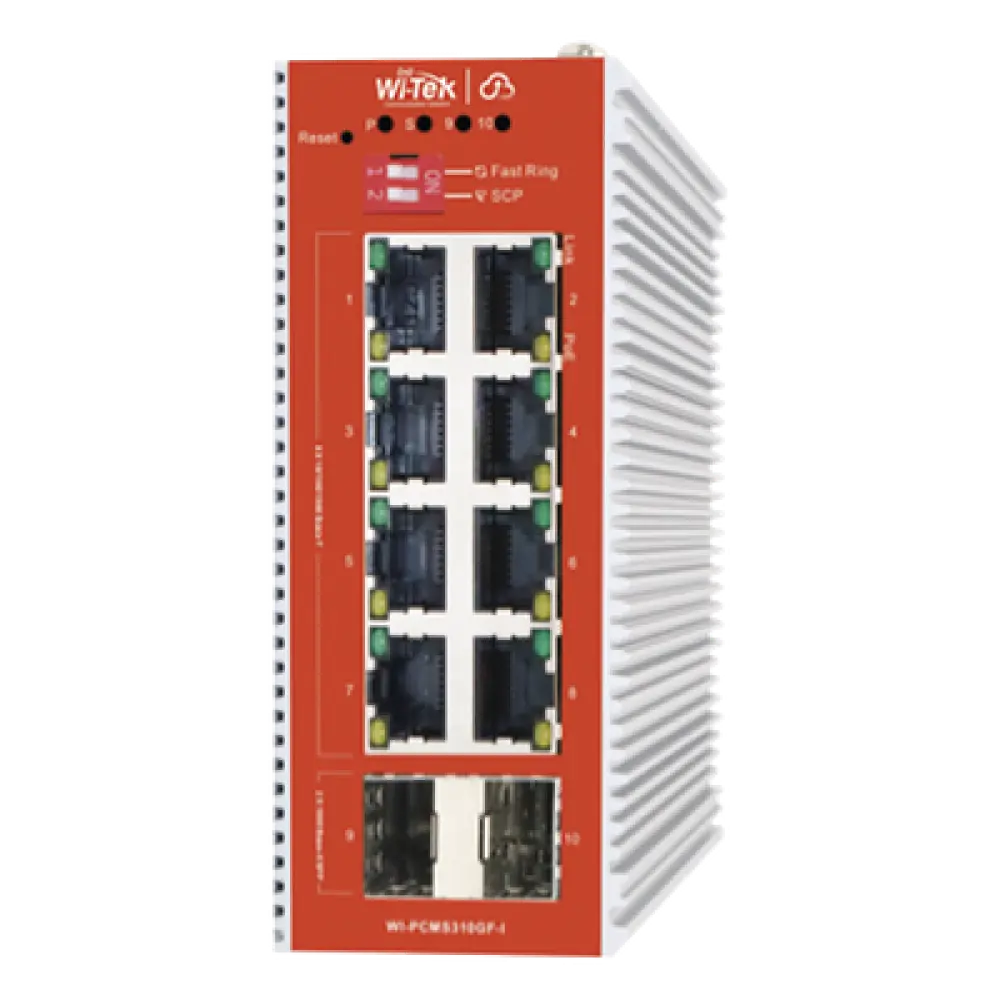 Switch Industrial PoE L2+ / 8 Puertos 100/1000 Mbps af/at / 2 SFP / Presupuesto PoE 120 W / Cloud / ERPS