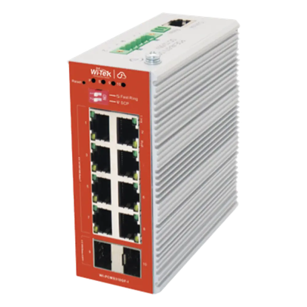 Switch Industrial PoE L2+ / 8 Puertos 100/1000 Mbps af/at / 2 SFP / Presupuesto PoE 120 W / Cloud / ERPS