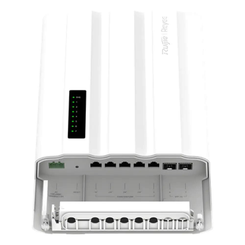 Switch PoE para Exteriores / 7 Puertos Gigabit / 5 RJ45 + 2 SFP / PoE+ 60W / ERPS / IP65 / -30°C a 65°C / Gestión Cloud / Capa 2 / Fanless