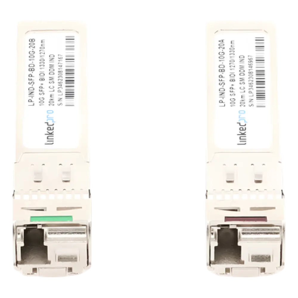 Transceptor Óptico Industrial SFP+ / 10 Gbps / Bidireccional Monomodo / 20 km (12.4 mi) / LC/UPC Simplex / DDM / Rango -40 a 85 °C