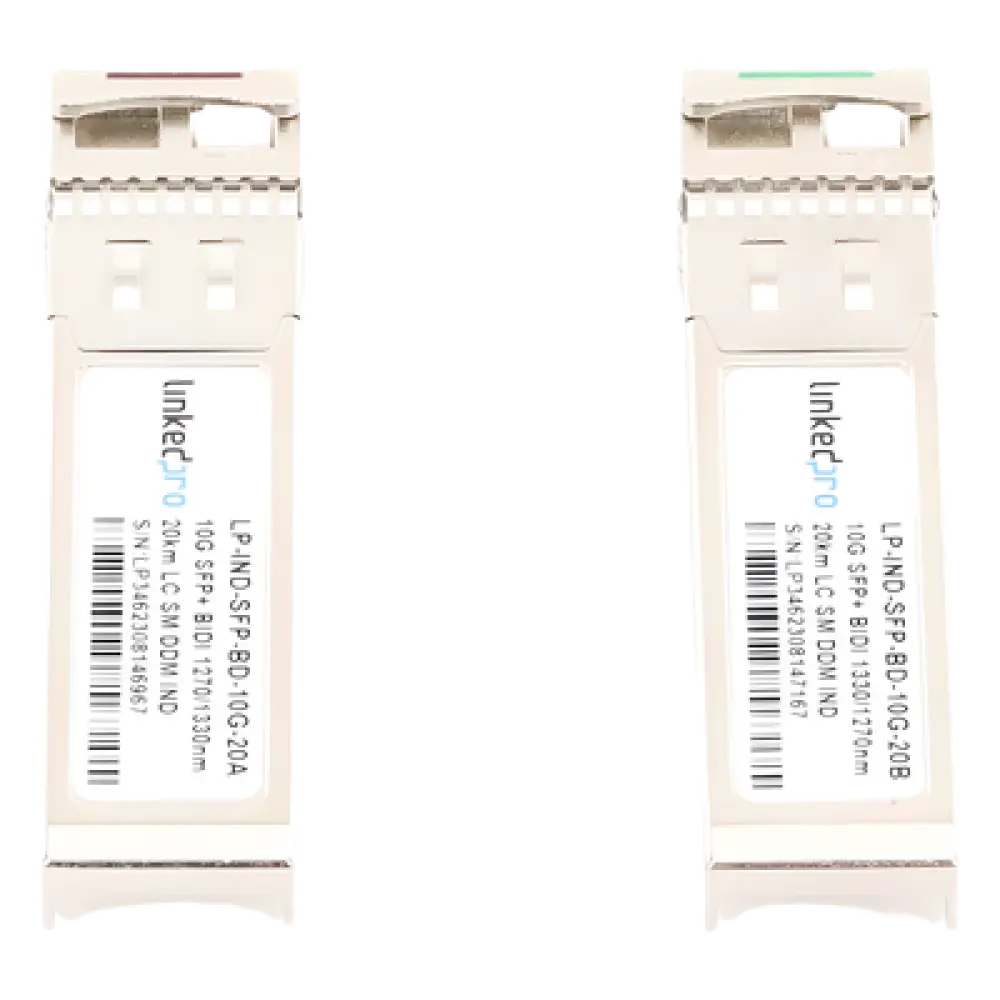 Transceptor Óptico Industrial SFP+ / 10 Gbps / Bidireccional Monomodo / 20 km (12.4 mi) / LC/UPC Simplex / DDM / Rango -40 a 85 °C