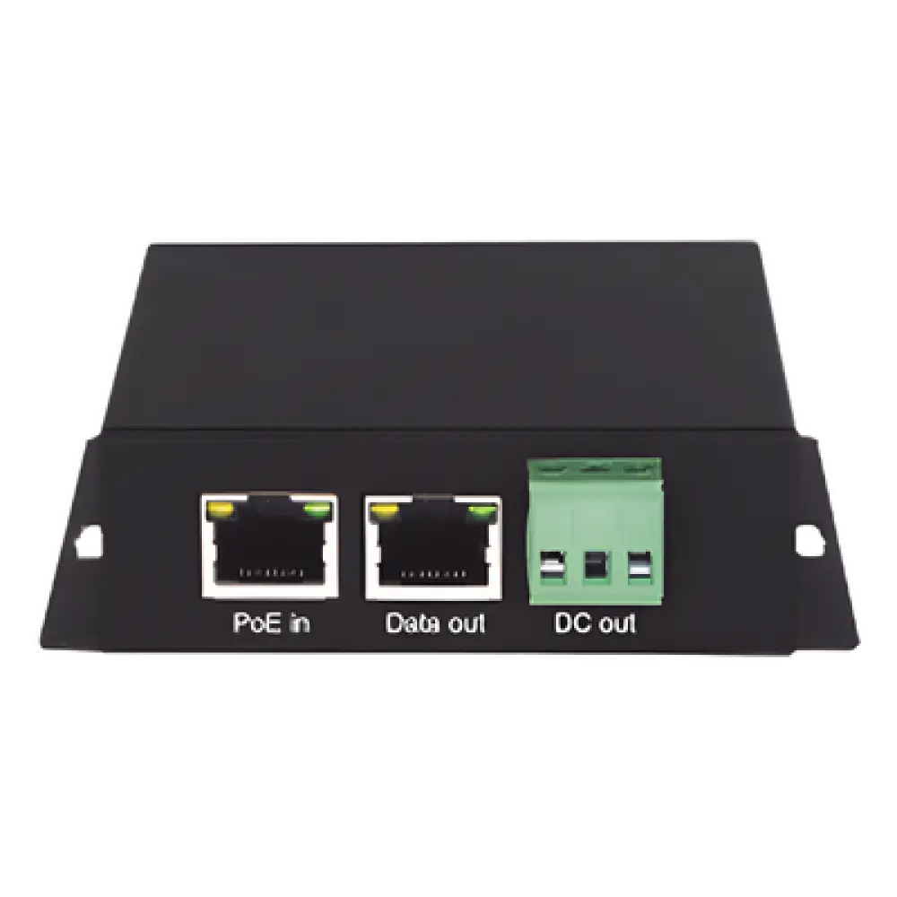 Splitter PoE / 1 Puerto PoE Entrada / 1 Puerto Salida Datos / Salida 12 Vcc 2A / Protección ESD 8 kV / Compacto