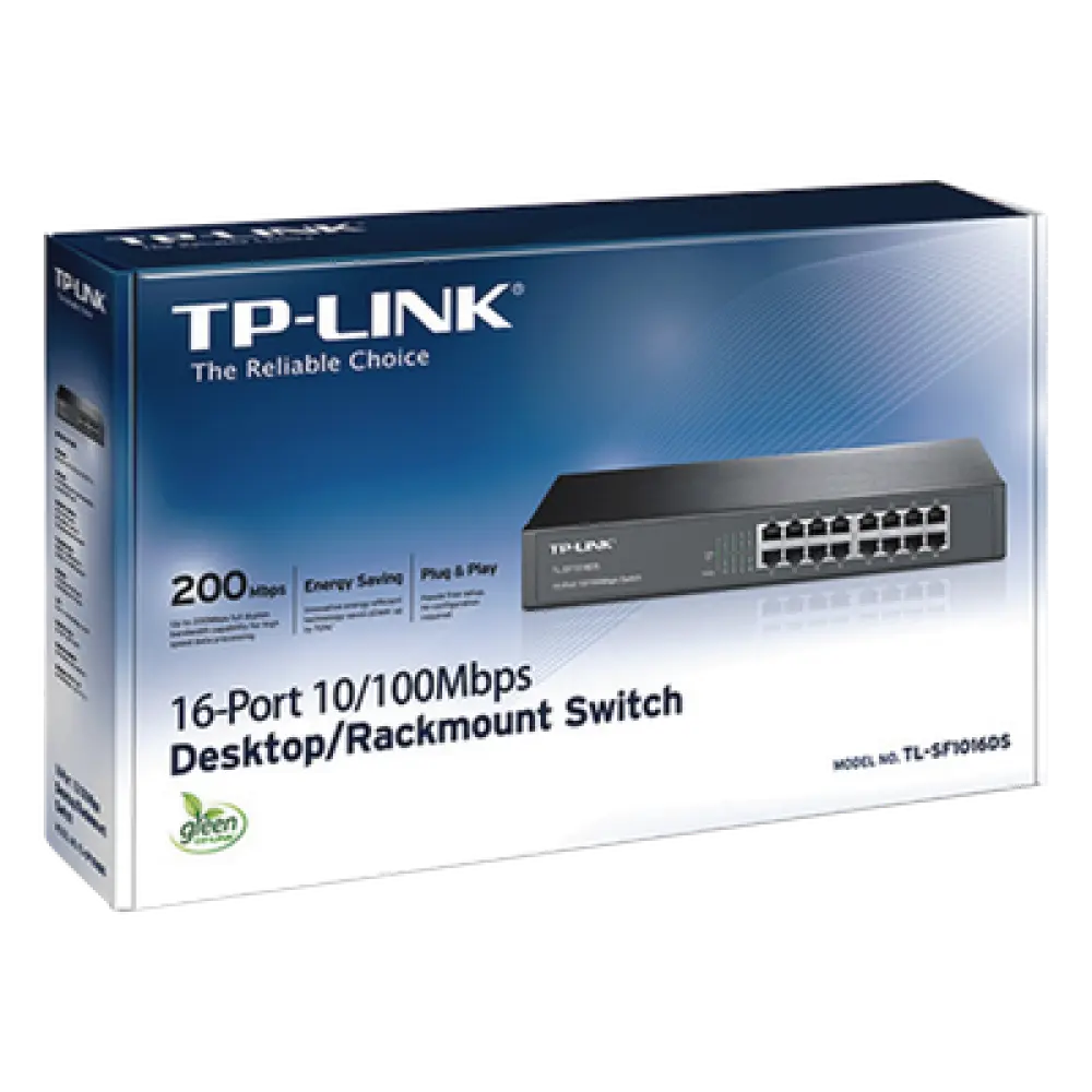 Switch / 16 Puertos / 10/100 Mbps / Escritorio y Rack / 13 Pulgadas / Sin Ventilador