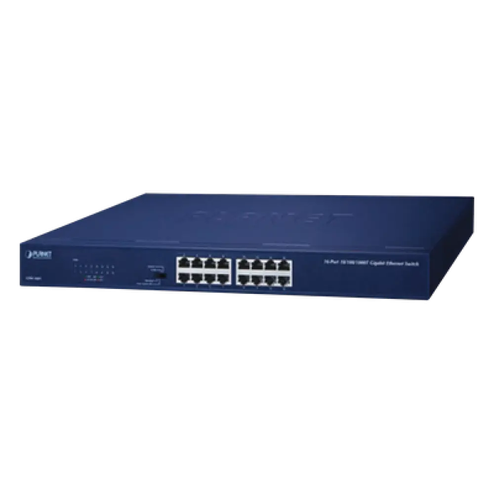 Switch / 16 Puertos Gigabit / 32 Gbps Switch Fabric / Modo Extendido 200 m (656 ft) / 1U Rack / 9,4 W
