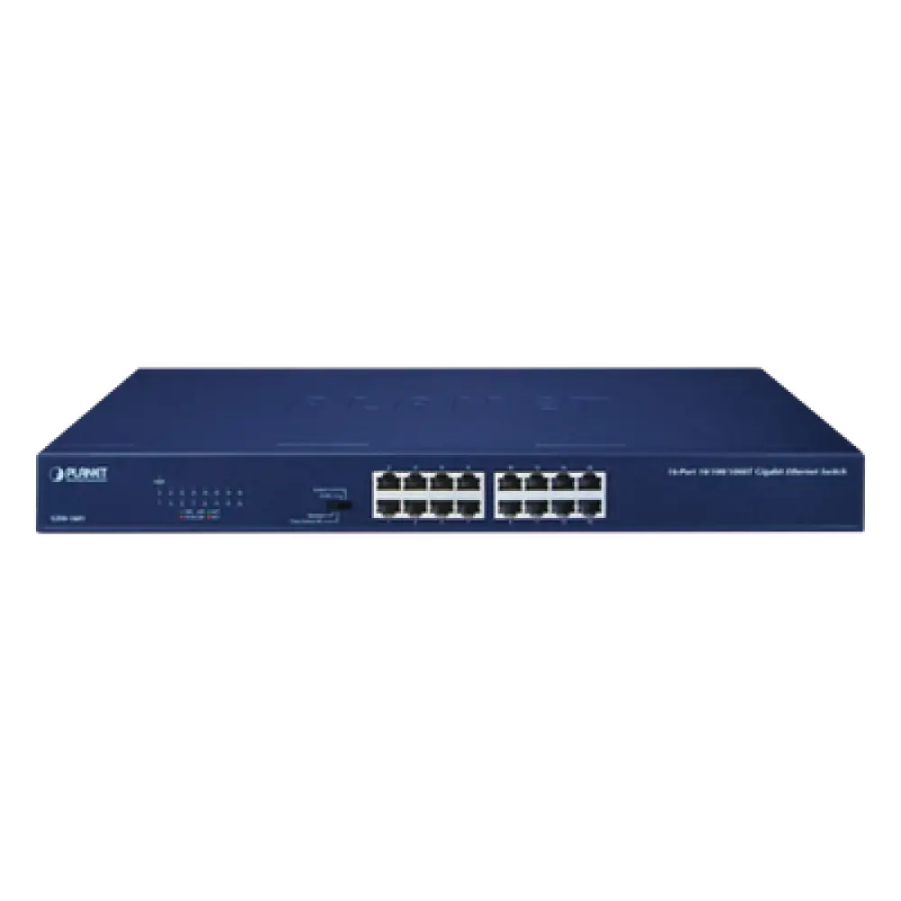Switch / 16 Puertos Gigabit / 32 Gbps Switch Fabric / Modo Extendido 200 m (656 ft) / 1U Rack / 9,4 W