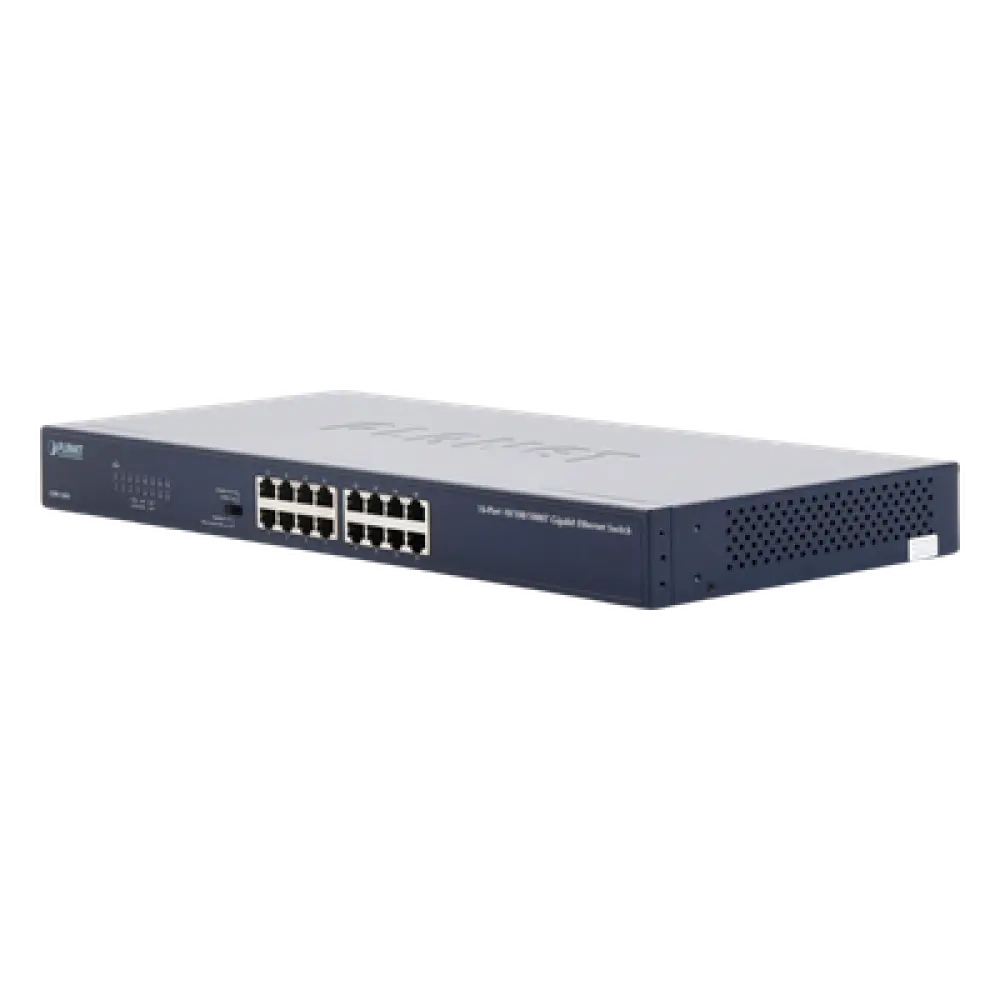 Switch / 16 Puertos Gigabit / 32 Gbps Switch Fabric / Modo Extendido 200 m (656 ft) / 1U Rack / 9,4 W