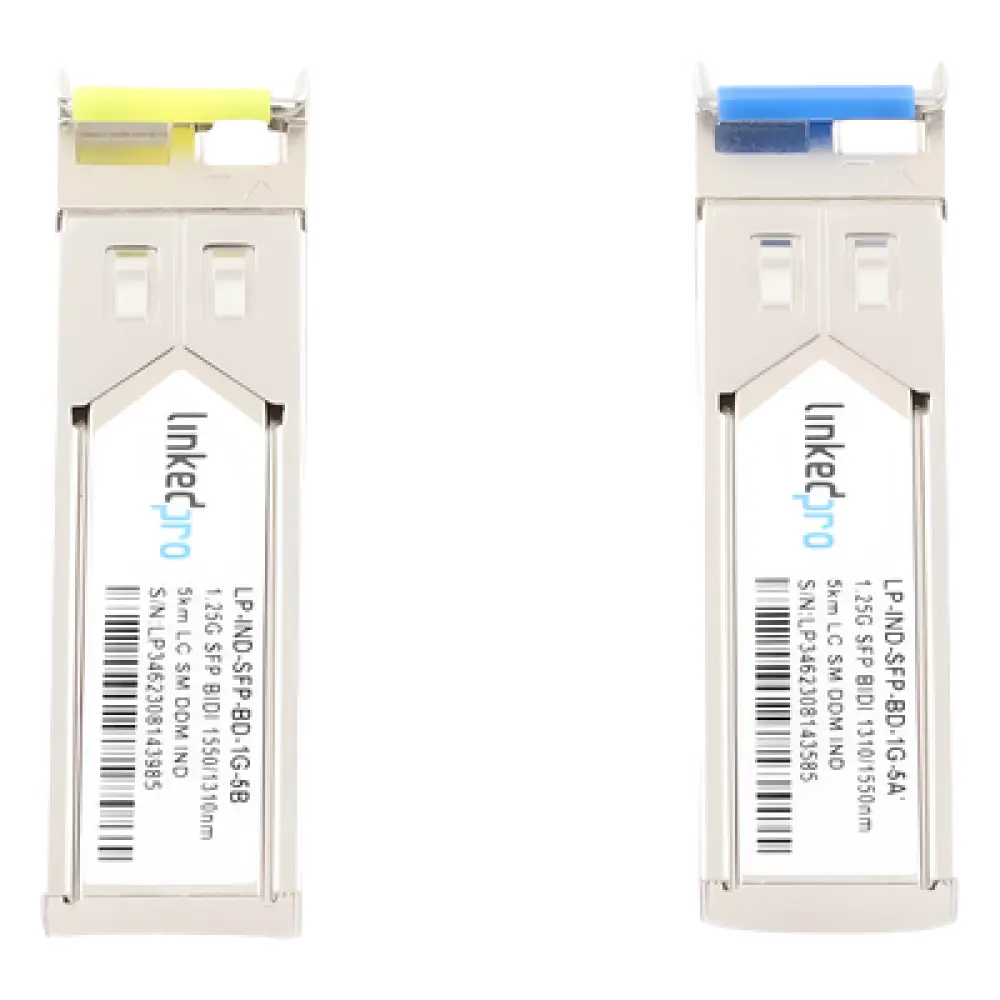 Transceptor SFP Industrial / Bidireccional 1310/1550 nm / 1.25 Gbps / Alcance 5 km (3.1 mi) / LC/UPC Simplex / Hot-Pluggable / DDM / -40 a 85 °C