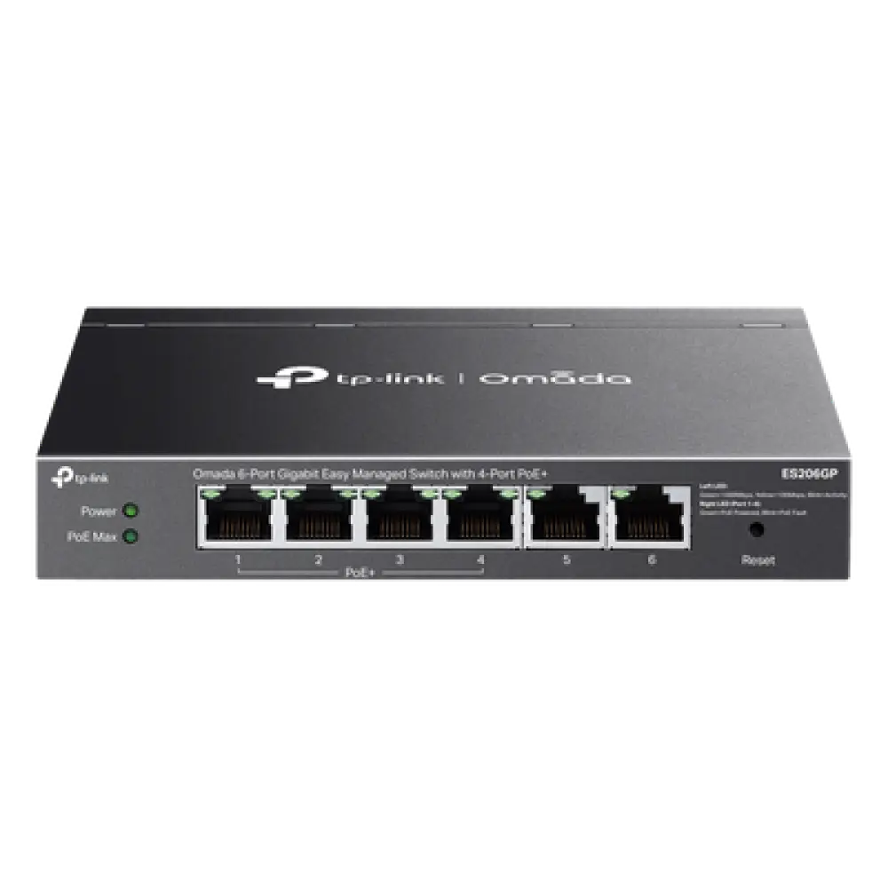 Switch Gigabit / 6 Puertos / 4 PoE+ 65W / Gestión Cloud SDN / Fanless / Alcance PoE 250 m (820.2 ft) / QoS y VLAN