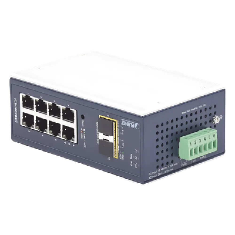 Switch Industrial Administrable Capa 2 / 8 Puertos 10/100/1000T / 2 Puertos SFP 1G/2.5G / IP30 / Relé Alarma 1A / Doble 12-48VDC