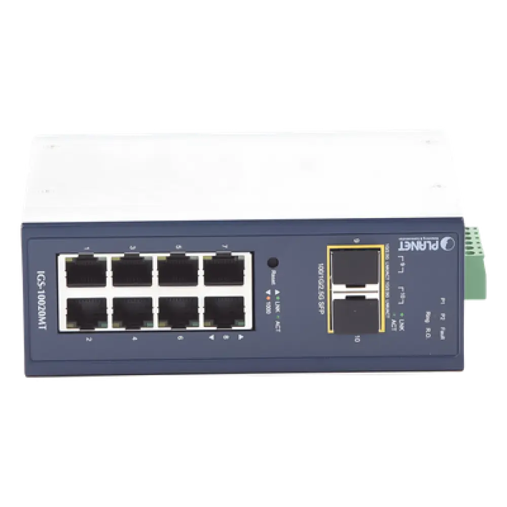 Switch Industrial Administrable Capa 2 / 8 Puertos 10/100/1000T / 2 Puertos SFP 1G/2.5G / IP30 / Relé Alarma 1A / Doble 12-48VDC