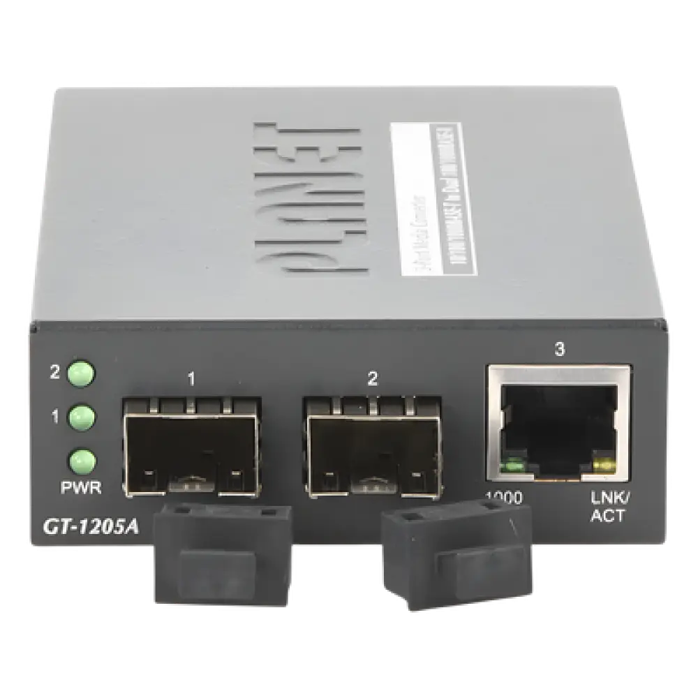 Convertidor de Medios / Puerto 10/100/1000Base-T / Doble Ranura SFP / Hasta 120 km / 2.8 W
