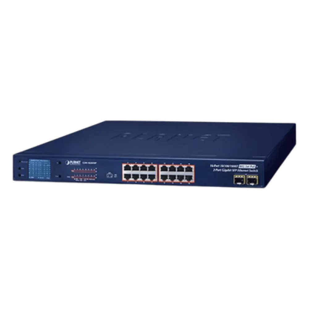 Switch PoE+ / 16 Puertos Gigabit / 2 Combo SFP / LCD / 300W / 1U Rack / 0.76 x 1.44 x 0.14 ft