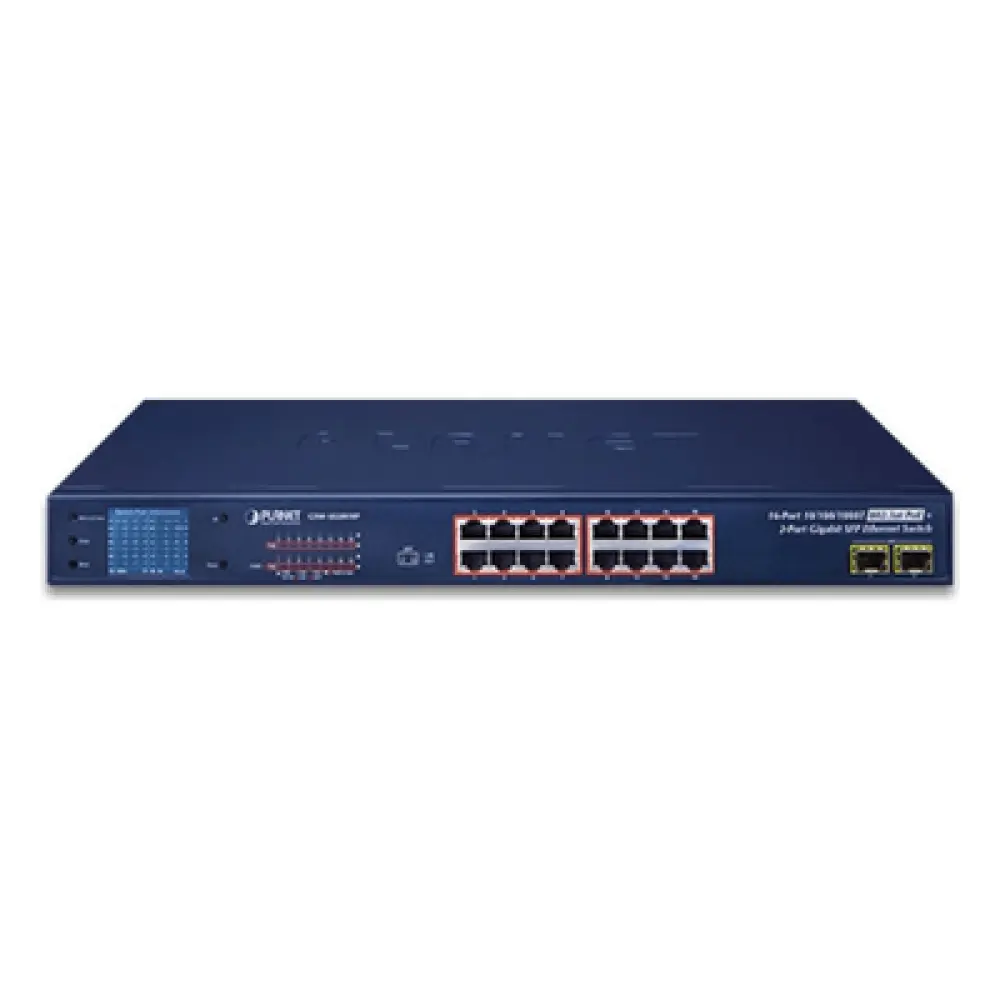 Switch PoE+ / 16 Puertos Gigabit / 2 Combo SFP / LCD / 300W / 1U Rack / 0.76 x 1.44 x 0.14 ft