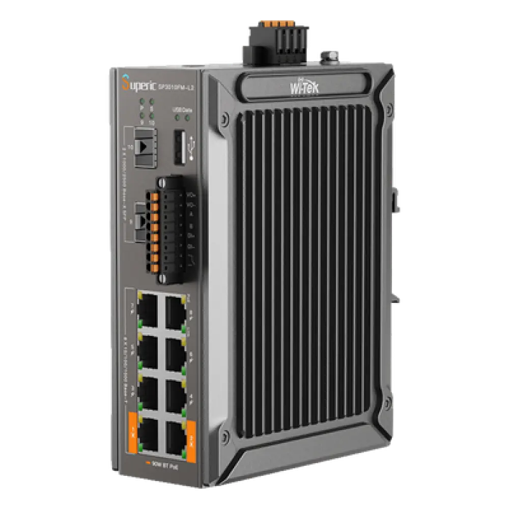 Switch PoE Industrial / 8 Puertos Gigabit PoE / 2 Puertos SFP 2.5 Gbps / 240W Presupuesto PoE / 26 Gbps Capacidad de Conmutación / -40 ℃~75 ℃ / DIN-Rail, Pared, Escritorio