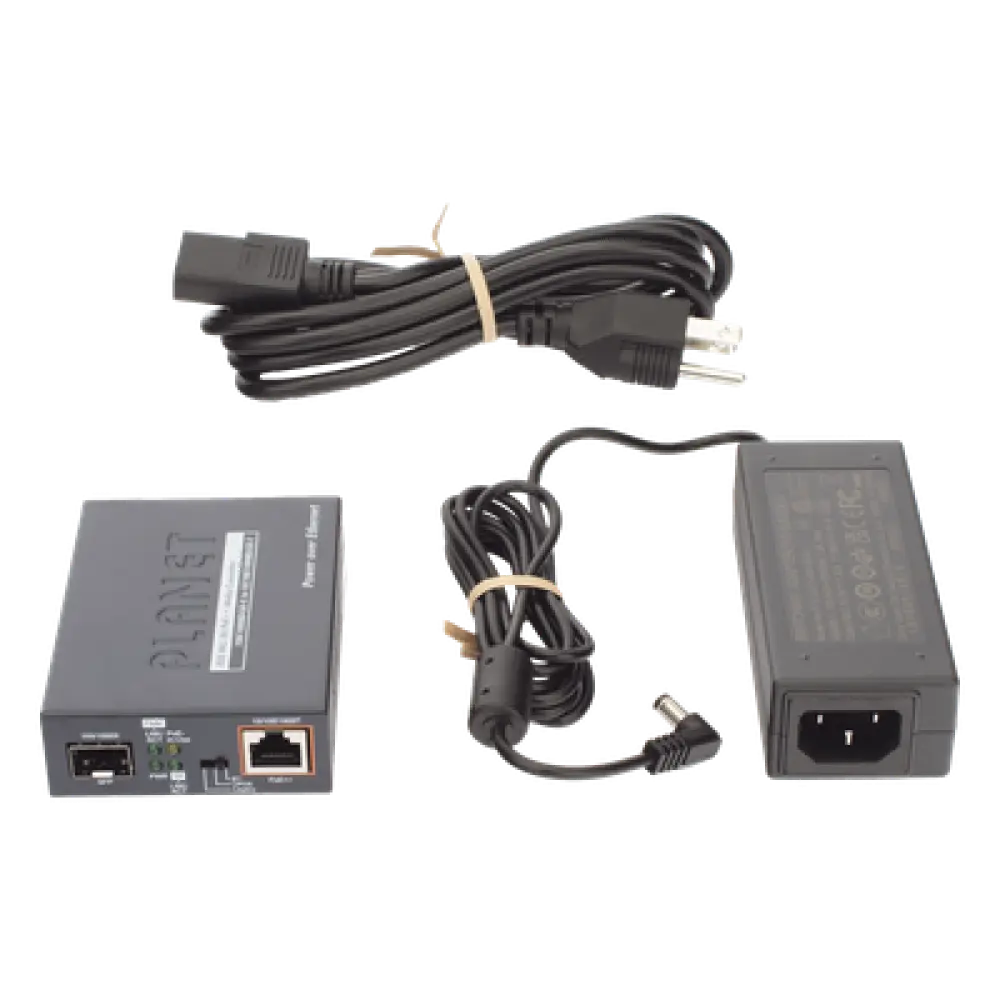 Convertidor de Medios PoE++ / 1x RJ45 Gigabit / 1x SFP 100/1000BASE-X / 60W 802.3bt / Cat5e/6 4-Pares