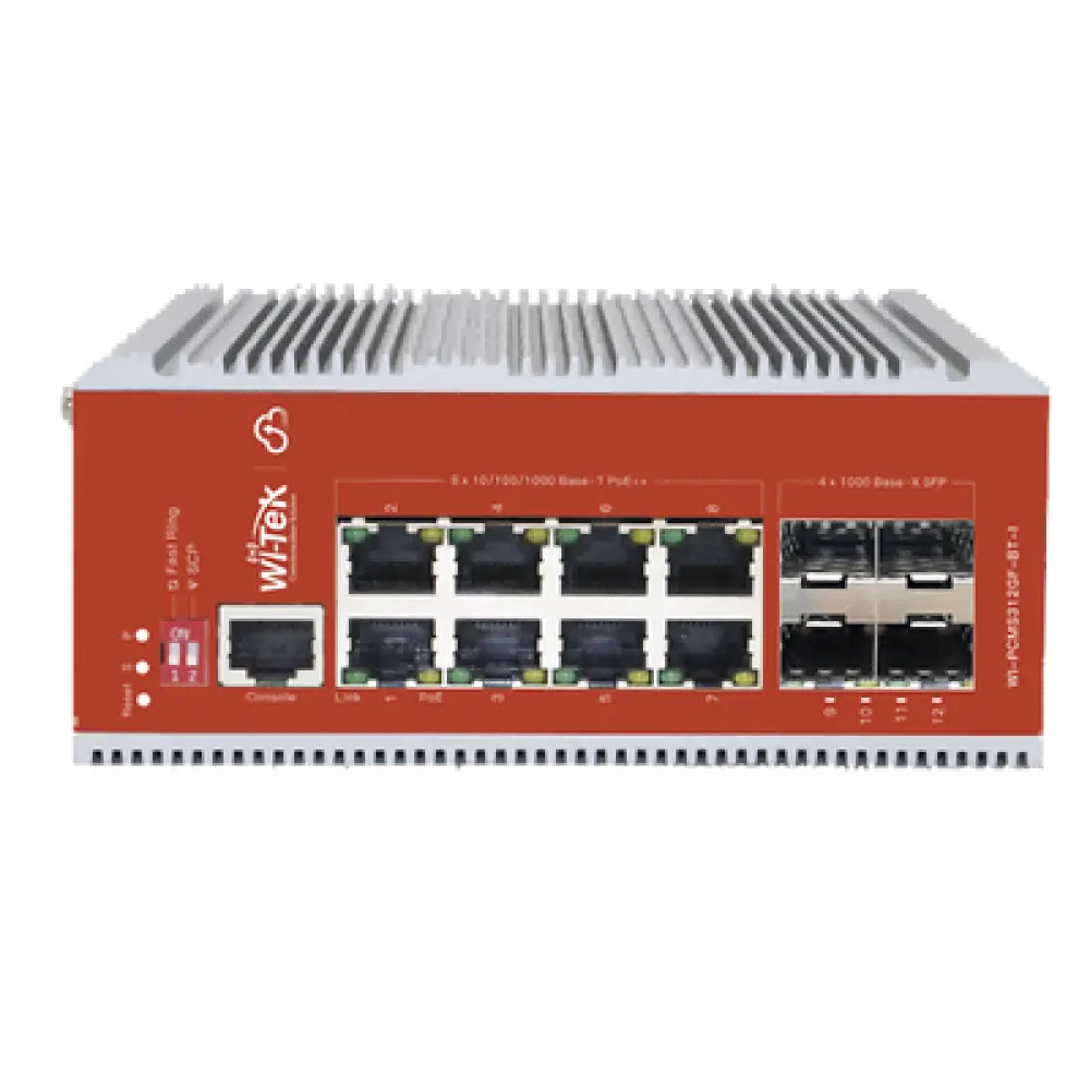 Switch PoE Industrial L2+ / 8 Puertos 100/1000 Mbps / 4 SFP Gigabit / 460 W / Cloud-Web-CLI / ERPS / -40 a 75 °C