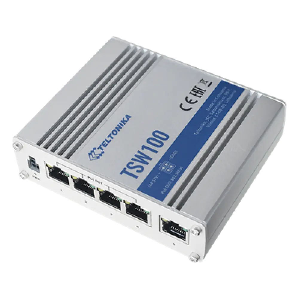 Switch Industrial No-Administrable / 5 Puertos Gigabit / 4 Puertos PoE+ 802.3af/at / 120W Total / -40°C a 75°C / Riel DIN / 115x32x95 mm (4.5x1.3x3.7 in)