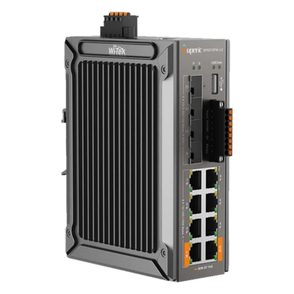Switch PoE Industrial L2+ / 8 Puertos Gigabit PoE / 4 Puertos SFP 10G / Capacidad 96 Gbps / Presupuesto PoE 240 W / Rango -40 a 75 °C (-40 a 167 °F) / Sin Ventilador