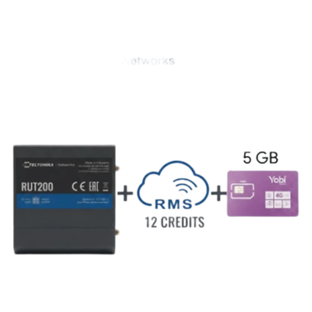 Router Industrial 4G LTE / Cat 4 150 Mbps / Wi-Fi 2.4 GHz / -40°C a 75°C / Gestión RMS / Kit con SIM 5GB/Mes Año