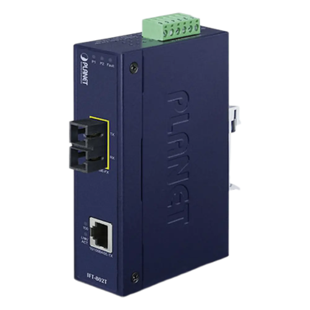 Convertidor de Medios Industrial / 10/100 Base-TX a 100 Base-FX / Multimodo SC / Alcance 2 km / IP30 / -40 a 75°C