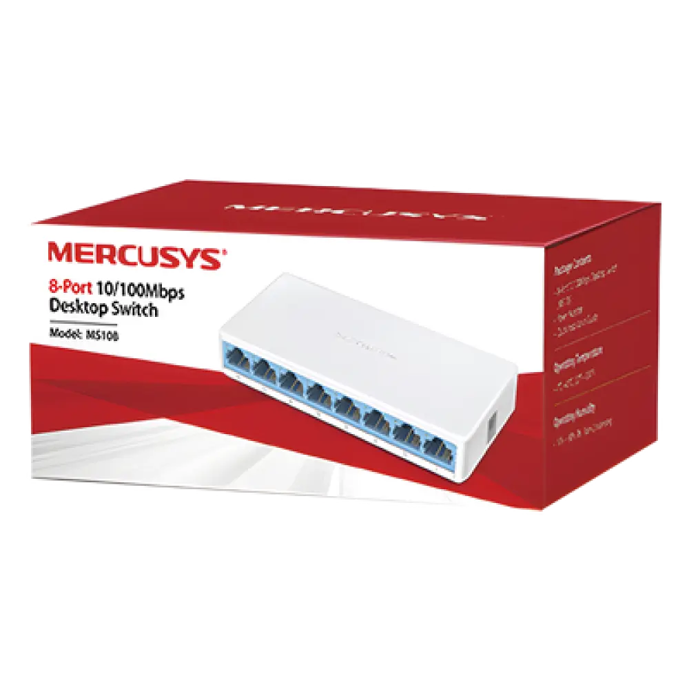 Switch de Escritorio / 8 Puertos 10/100 Mbps / Capacidad de Conmutación 1.6 Gbps / Sin Ventilador / Plug and Play