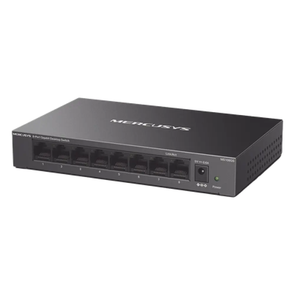 Switch No Administrable / 8 Puertos Gigabit / 16 Gbps / Carcasa Metálica / Sin Ventilador / Plug and Play
