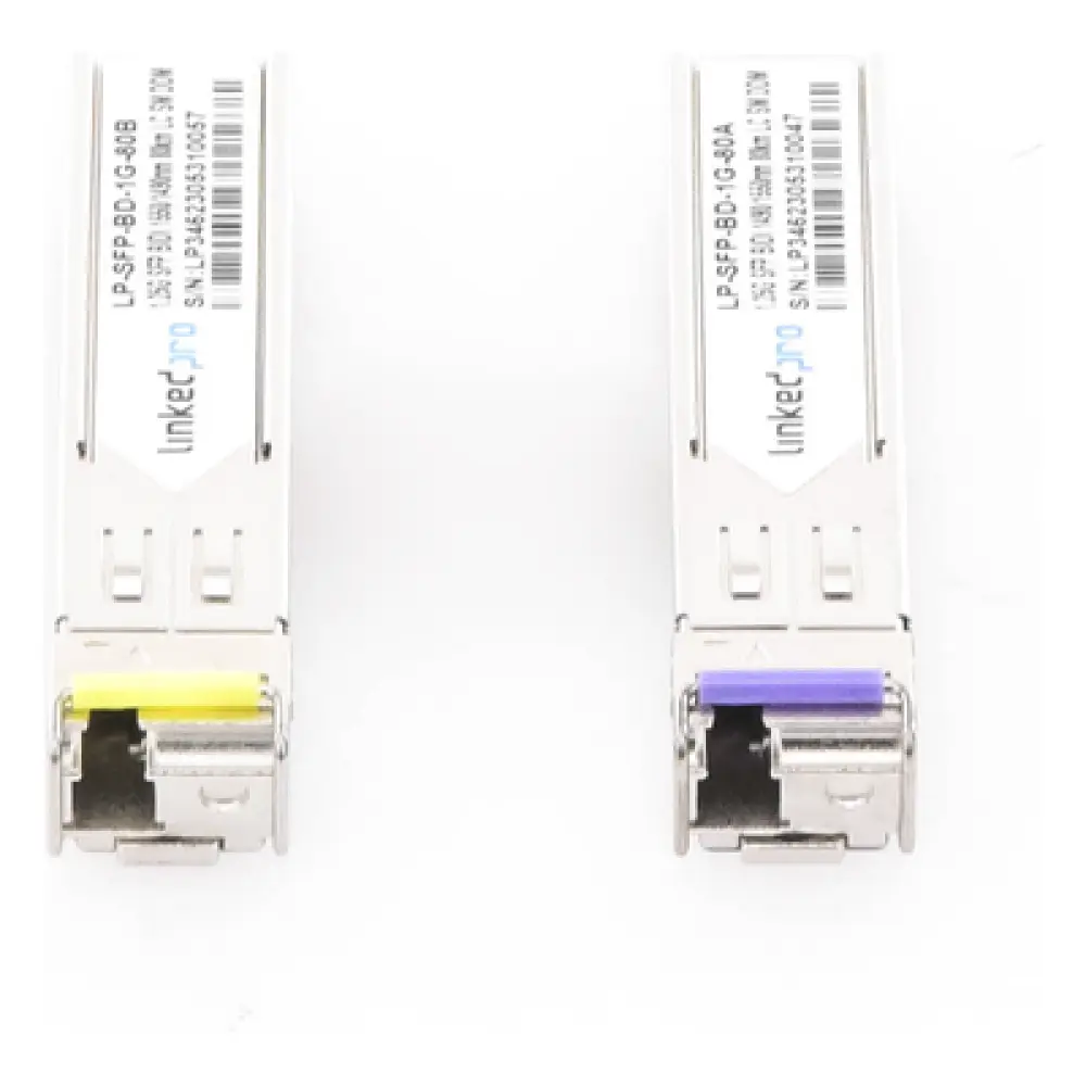 Transceptor Óptico SFP Bidireccional / Monomodo 1490/1550 nm / 1.25 Gbps / Alcance 80 km (262.5 ft) / LC/UPC Simplex / DDM / Hot-Pluggable / 2 Piezas